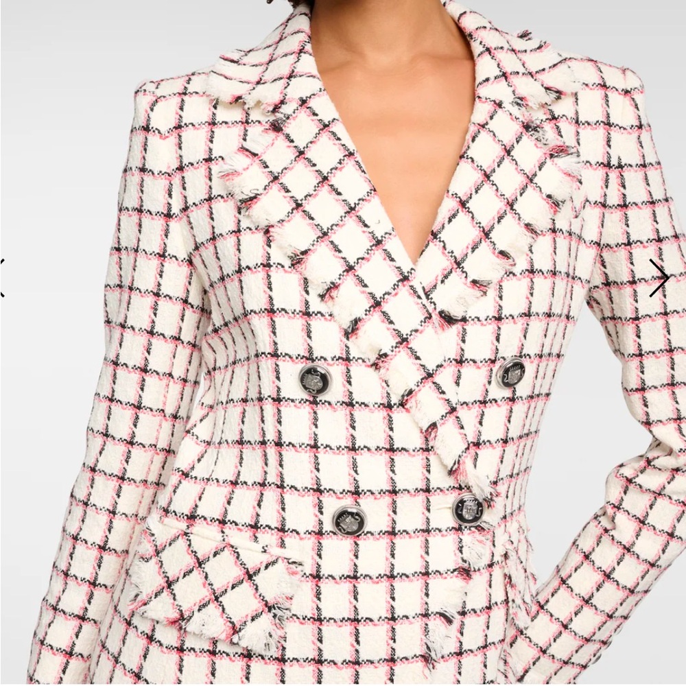NWT Veronica Beard Taja Dickey Jacket, sz 0, ecru/hot pink/black check pattern.